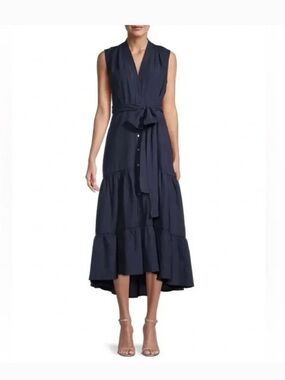 Kobi Halperin Navy Sleeveless High-Low Tie-Waist Tiered Dress